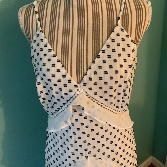 Stunning Details White Black Swiss Dot Maxi Dress Ruffles Panels Crochet S M L - Picture 8 of 16